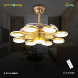 Qulik 48 Inch Modern Chandelier Retractable Invisible Blade Silent 3 Color Change LED Remote Ceiling Fan (Golden) Q-8328