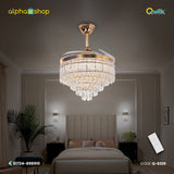 Qulik 48" Crystal Chandelier Retractable Invisible Blade MP3 Silent 3 Color Change LED Remote Ceiling Fan (Golden)Q-8329