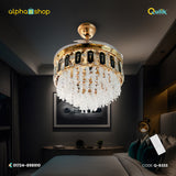 Qulik 48" Crystal Chandelier Retractable Invisible Blade MP3 Silent 3 Color Change LED Remote Ceiling Fan (Golden) Q-8333