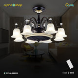 Qulik 48" Modern Chandelier Retractable Invisible Blade Silent 3 Color Change LED Remote Ceiling Fan (Black) Q-9076