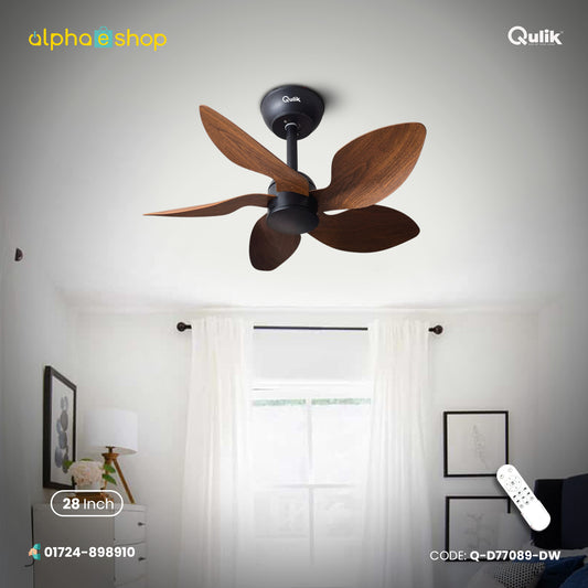 Qulik Flora 28"- Modern Decorative Silent ABS Blade with Remote Ceiling Fan (Dark Wood) Q-D77089-DW