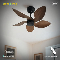 Qulik Flora 28"- Modern Decorative Silent ABS Blade with Remote Ceiling Fan (Dark Wood) Q-D77089-DW