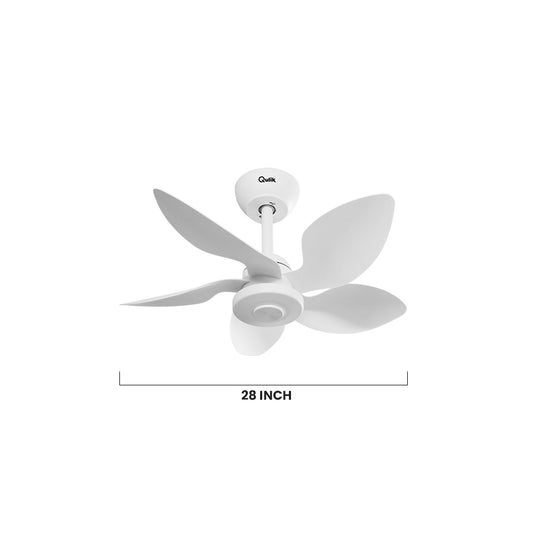 Qulik Flora 28"- Modern Decorative Silent ABS Blade with Remote Ceiling Fan (White) Q-D77089-W