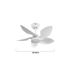 Qulik Flora 28"- Modern Decorative Silent ABS Blade with Remote Ceiling Fan (White) Q-D77089-W