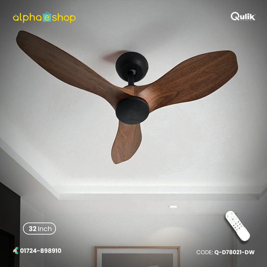 Qulik Spinner Pro 32" - Modern Decorative Silent ABS Blade with Remote Ceiling Fan (Dark Wood) Q-D78021-DW