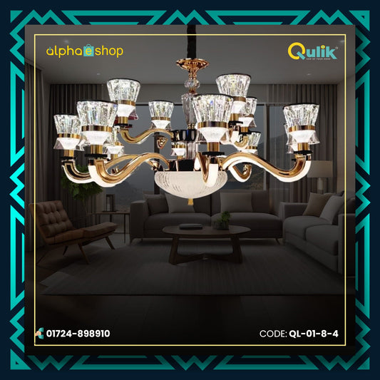 Qulik Modern Nordic Crystal Chandelier Decoration Pendant Hanging two layer 3 color LED Ceiling Light (QL-01-08-04)