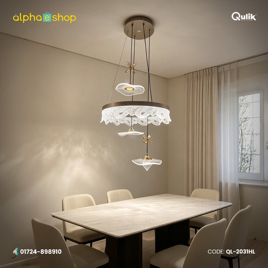 Qulik Gold Crystal Leaf Cascade Hanging Light (QL-2031HL)