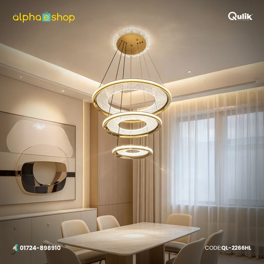 Qulik Gold Crystal Triple Ring Hanging Light (QL-2266HL)