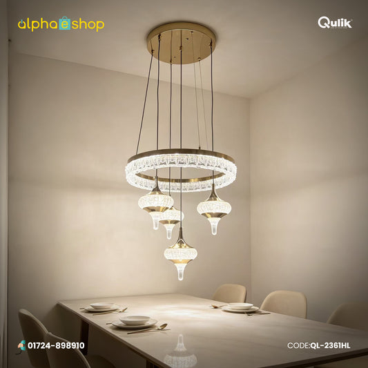 Qulik Gold Crystal Teardrop Ring Hanging Light (QL-2361HL)