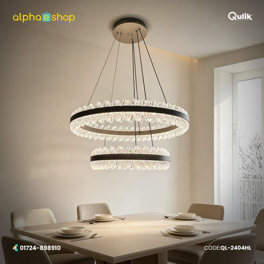Qulik Black Crystal Double Ring Hanging Light (QL-2404HL)