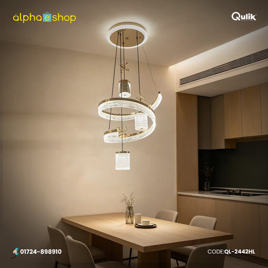 Qulik Gold Crystal Spiral Ring Hanging Light (QL-2442HL)