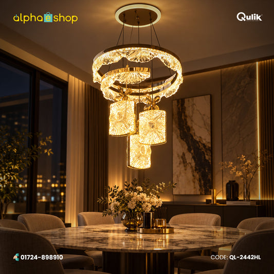 Qulik Gold Crystal Spiral Ring Hanging Light (QL-2442HL)