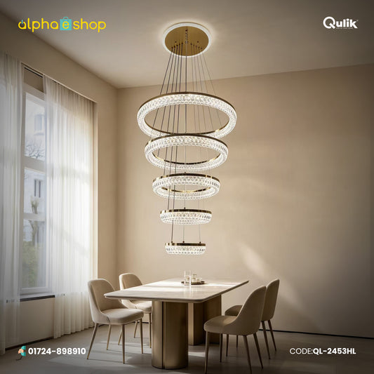 Qulik Gold Multi-Ring Crystal Hanging Light (QL-2453HL)
