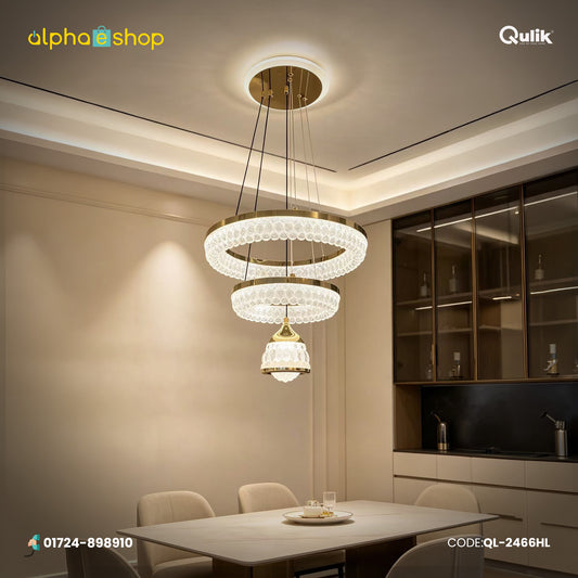Qulik Gold Crystal Double Ring Bell Hanging Light (QL-2466HL)