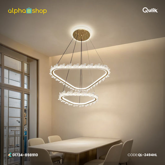 Qulik Gold Crystal Leaf Ring Hanging Light (QL-2494HL)