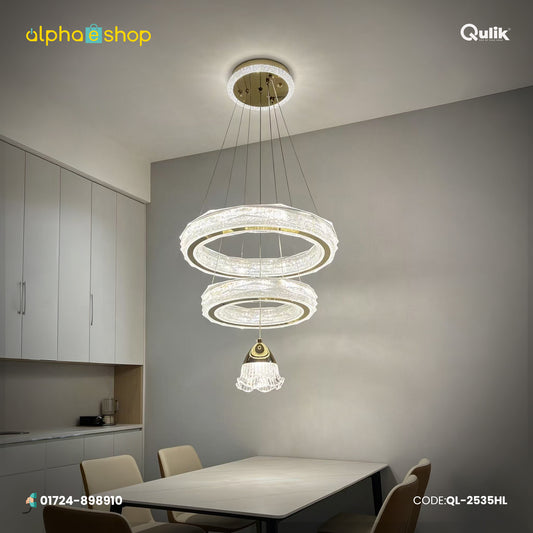 Qulik Gold Crystal Double Ring Bell Hanging Light (QL-2535HL)