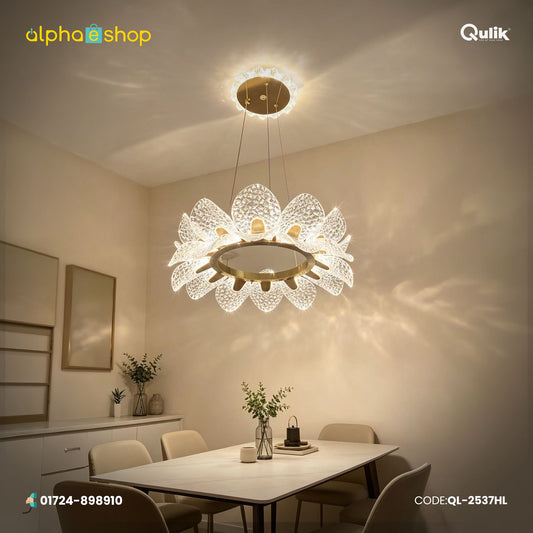 Qulik Gold Crystal Lotus Petal Hanging Light (QL-2537HL)