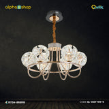 Qulik QL-3321-610-6 Glass Chandelier - 60W LED Ceiling Light with 6-circle design. Glass construction, 30,000-hour lifespan, 40cm adjustable chain. Choose from Warm, White, or Day-Light colors. Ideal for various spaces. 2-year warranty.