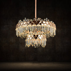Qulik Modern Luxury Crystal Chandelier 2 layer Pendent French Gold Clear LED Light (QL-55115-750)