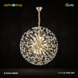 Qulik QL-5523-600 Crystal Chandelier - 60W LED Ceiling Light with 6-circle design. Metal and crystal construction, 30,000-hour lifespan, 40cm adjustable chain. Choose from Warm, White, or Day-Light colors. Ideal for various spaces. 2-year warranty.