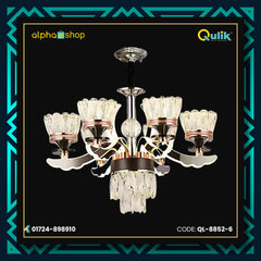 Qulik QL-8852-6 Golden Iron LED Ceiling Lamp - Modern Nordic Candle Crystal Chandelier with 6 Lamps
