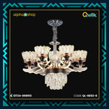 Qulik QL-8852-8 Golden Iron LED Ceiling Lamp - Modern Nordic Candle Crystal Chandelier with 8 Lamps