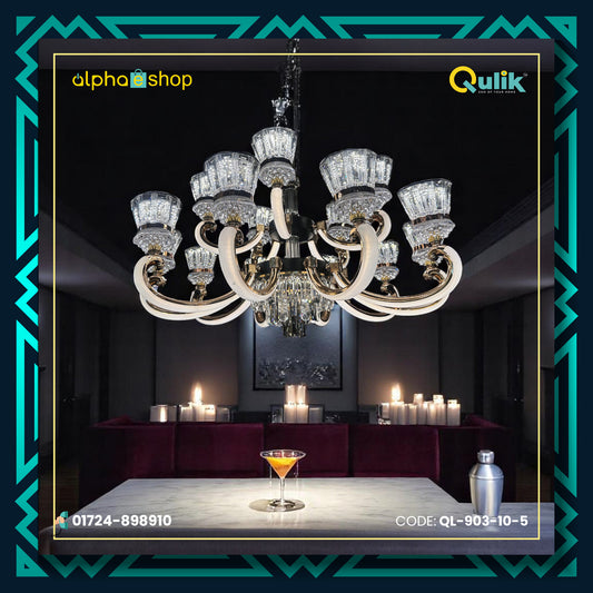 Qulik Modern Nordic Crystal Chandelier Decoration Pendant Hanging two layer 3 color LED Ceiling Light (QL-903-10-5)