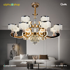 Qulik Modern Nordic Candle Crystal Chandelier Decoration Pendant Hanging Double Layer 3 Color LED Ceiling Light (QL-LD202-8+4)