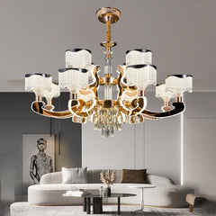 Qulik Modern Nordic Candle Crystal Chandelier Decoration Pendant Hanging Double Layer 3 Color LED Ceiling Light (QL-LD202-8+4)