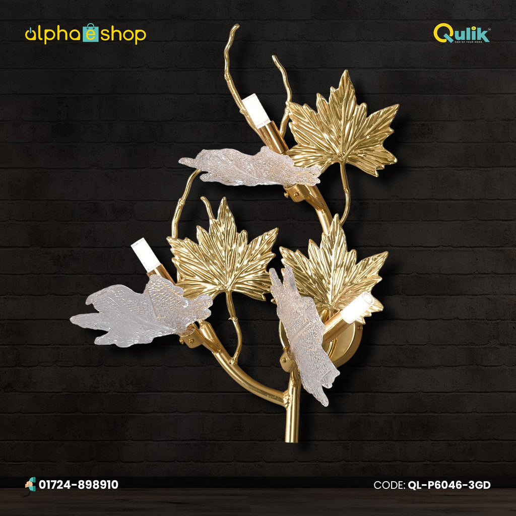 Qulik P6046 Nordic Style Pendant Light - 3-lights Maple Leaf Sconce Metal Aluminum Fixture with Glass Shade