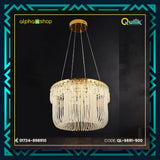 Qulik S691-500 Modern Crystal Chandelier Single Layer LED Ceiling Light. Versatile design with acrylic, crystal, and iron construction. Adjustable color temperature - Warm, White, Daylight. 60W power, 2-year warranty.