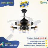 Qulik Q-6061-D 48-Inch Modern Chandelier Ceiling Fan with LED Light in Black