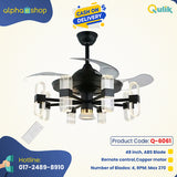 Qulik Q-6061 48-Inch Modern Chandelier Ceiling Fan with LED Light in Black