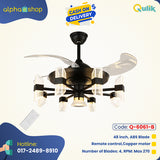 Qulik Q-6061-B 48-Inch Modern Chandelier Ceiling Fan with LED Light in Black