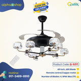 Qulik 48" Black Ceiling Fan with Retractable Blades and LED Light - Model Q-6217