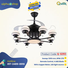 Qulik Q-6293 48-Inch Modern Chandelier Ceiling Fan with LED Light in Black