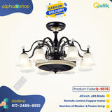 Qulik 48" Modern Chandelier Retractable Invisible Blade Silent 3 Color Change LED Remote Ceiling Fan (Black) Q-9076 - Stylish and Functional Ceiling Fan with Remote Control