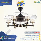 Qulik Q-6078 48-Inch Modern Chandelier Ceiling Fan with LED Light in Black & Golden