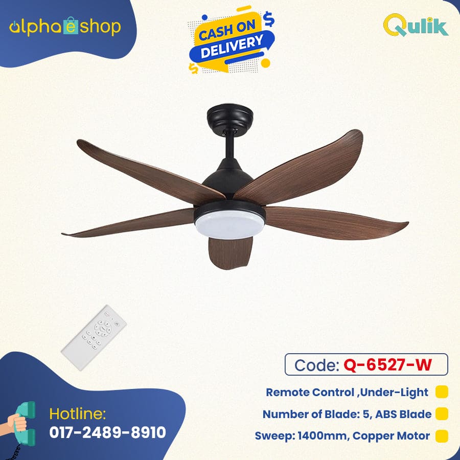  Qulik Q-6527-W 56-Inch Modern Decorative Ceiling Fan with ABS Blades and Underlight in Wooden Grain