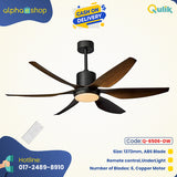 Qulik Q-6506-DW 54 Inch Modern Decorative Silent ABS Blade Underlight with Remote Ceiling Fan - Dark Wood Grain, European Style