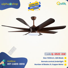 Qulik Q-6522-DW 60-Inch Modern Decorative Ceiling Fans with ABS Blades and Underlight in Dark Wood