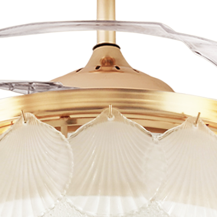 Qulik C08 48" Crystal Chandelier Retractable Invisible Blade MP3 Silent 3 Color Change LED Remote Ceiling Fan (Golden) Q-8268 - Elegant Crystal Ceiling Fan in Golden Finish