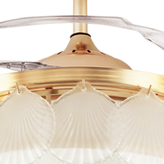 Qulik C08 48" Crystal Chandelier Retractable Invisible Blade MP3 Silent 3 Color Change LED Remote Ceiling Fan (Golden) Q-8268 - Elegant Crystal Ceiling Fan in Golden Finish