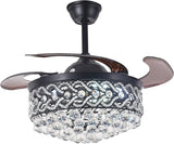 Qulik C09 48 Crystal Chandelier Retractable Invisible Blade MP3 Silent 3 Color Change LED Remote Ceiling Fan (Black) Q-7900-BK - Luxury Classic Ceiling Fan with Crystal Chandelier Style