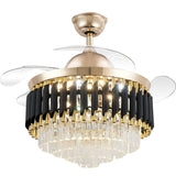 Qulik C10 48" Crystal Chandelier Retractable Invisible Blade MP3 Silent 3 Color Change LED Remote Ceiling Fan (Golden) Q-7456-BK - Luxury Classic Ceiling Fan with Crystal Chandelier Style
