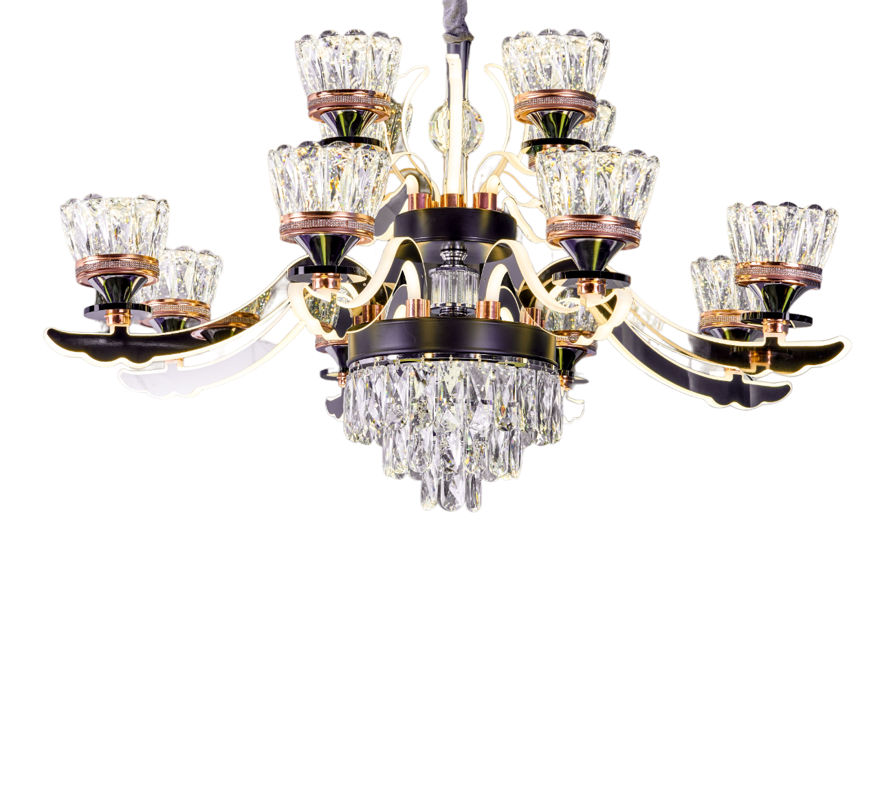 Qulik QL-8852-6 Golden Iron LED Ceiling Lamp - Modern Nordic Candle Crystal Chandelier with 6 Lamps