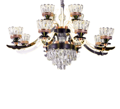 Qulik QL-8852-6 Golden Iron LED Ceiling Lamp - Modern Nordic Candle Crystal Chandelier with 6 Lamps