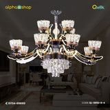 Qulik QL-8852-8-4 Golden & Black Iron LED Ceiling Lamp - Modern Nordic Double Layer Crystal Chandelier with 12 Lamps