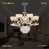 Qulik QL-8852-8 Golden Iron LED Ceiling Lamp - Modern Nordic Candle Crystal Chandelier with 8 Lamps