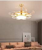 Qulik 48-inch Modern Chandelier Retractable Invisible Blade Silent 3 Color Change LED Remote Ceiling Fan (Golden) Q-8223-GD - Stylish and Functional Ceiling Fan with Chandelier-style Underlight